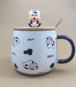 ماگ سرامیکی اعلا طرح گاو ( درب بامبو ) - فراکالا - Premium ceramic mug with cow design (bamboo lid)